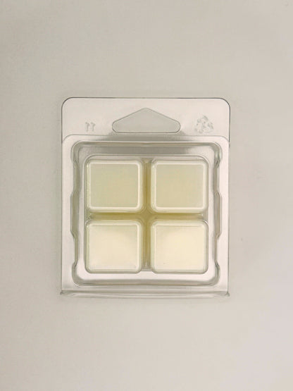 Back of Cedarwood & Amber 60g wax melt clamshell packaging showing the wax inside from the Hellomelts Autumn Collection