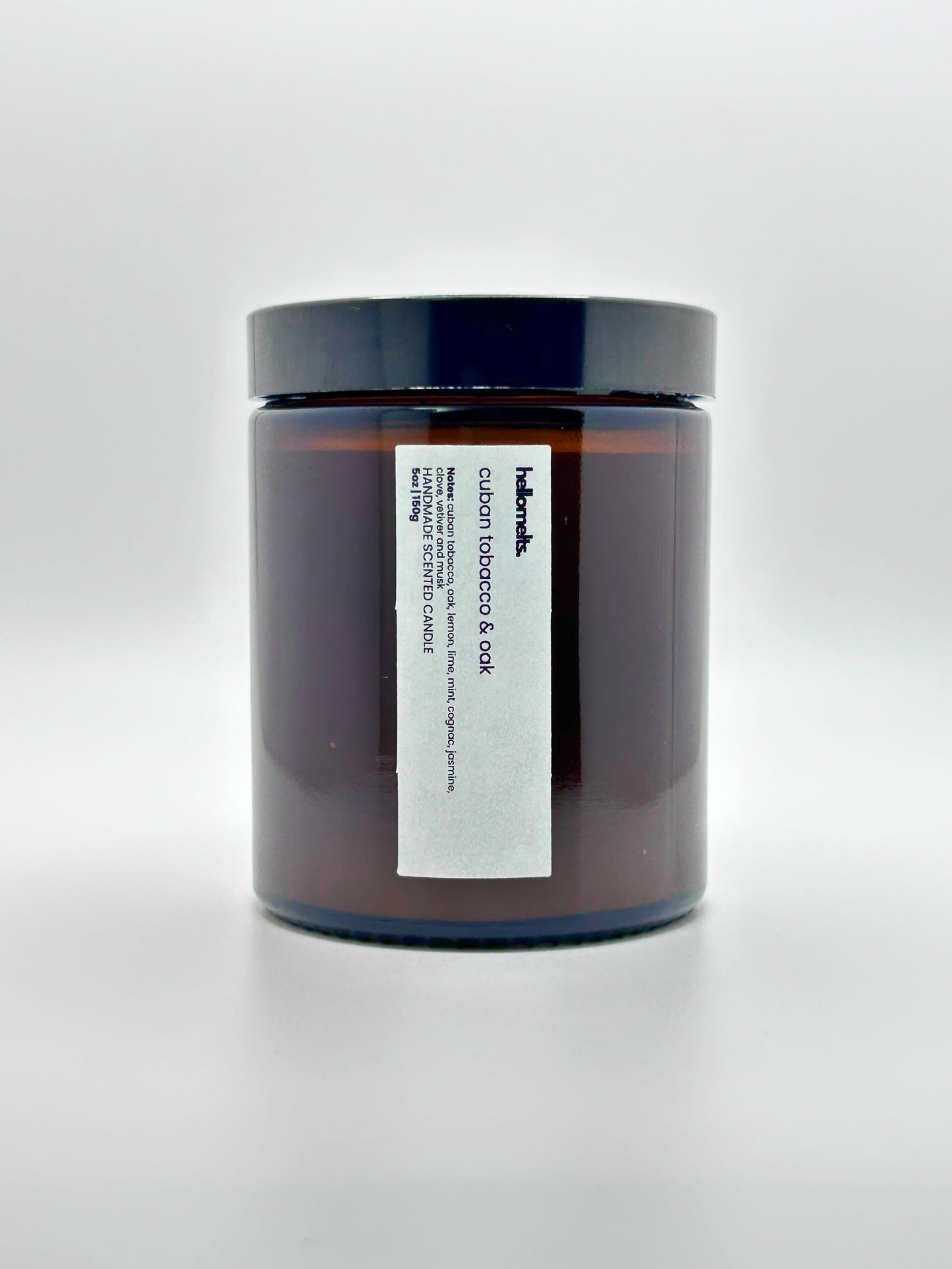 Front view of Cuban Tobacco & Oak autumn candle by Hellomelts with the lid on, part of the Autumn Collection