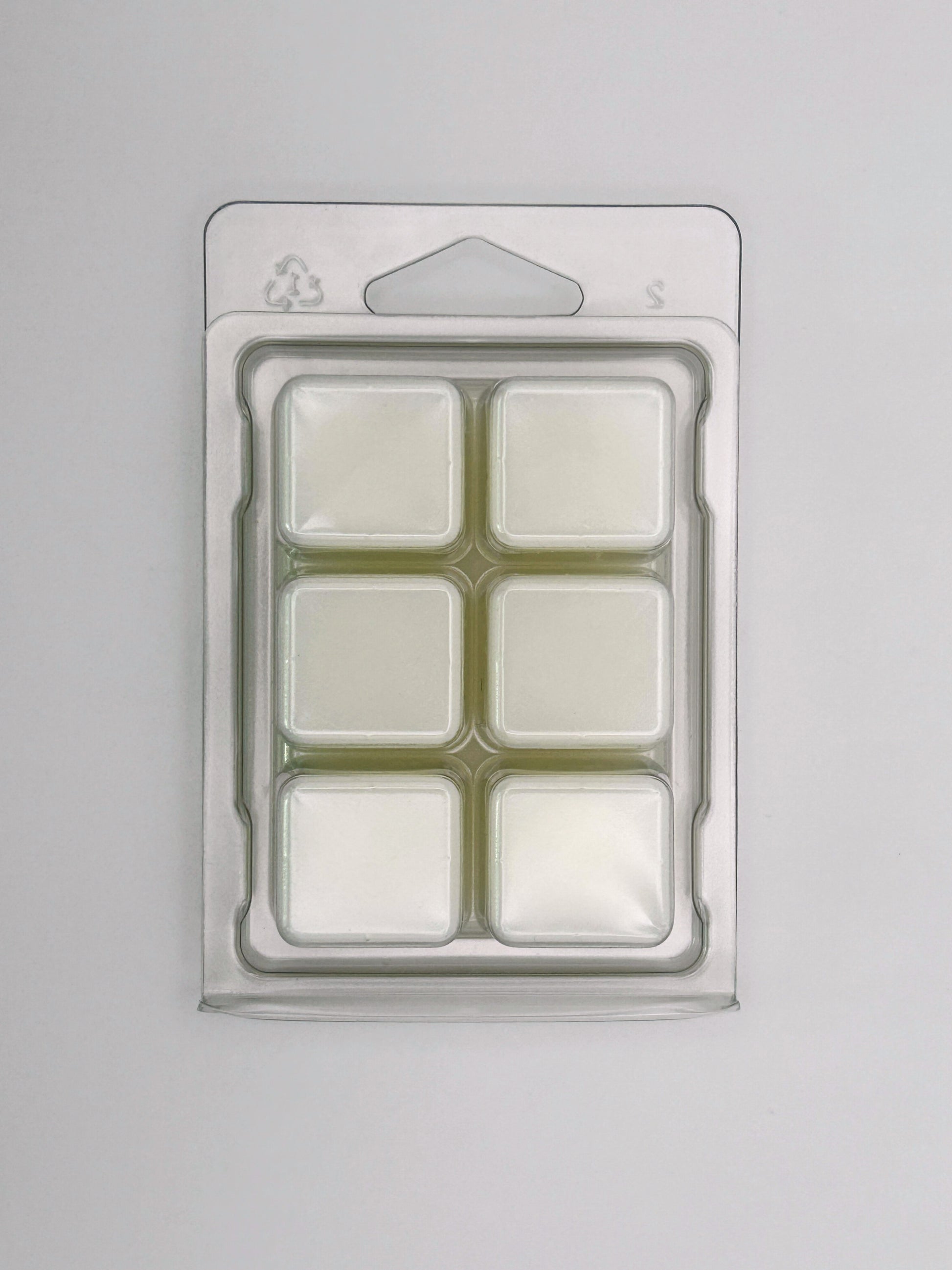 Back view of the Melon & Cucumber 85g wax melt packaging, showing cubed bar design