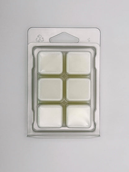 Back view of the Melon & Cucumber 85g wax melt packaging, showing cubed bar design