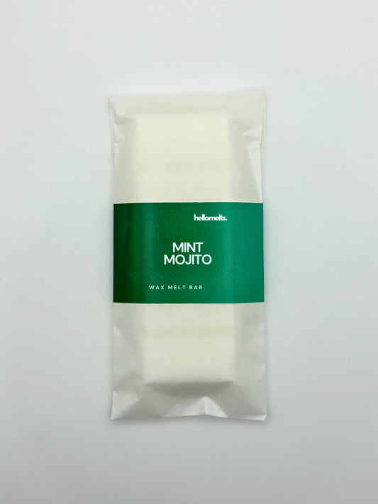 Flatlay top-down view of the Mint Mojito 50g wax melt bar by Hellomelts from the Summer Collection.