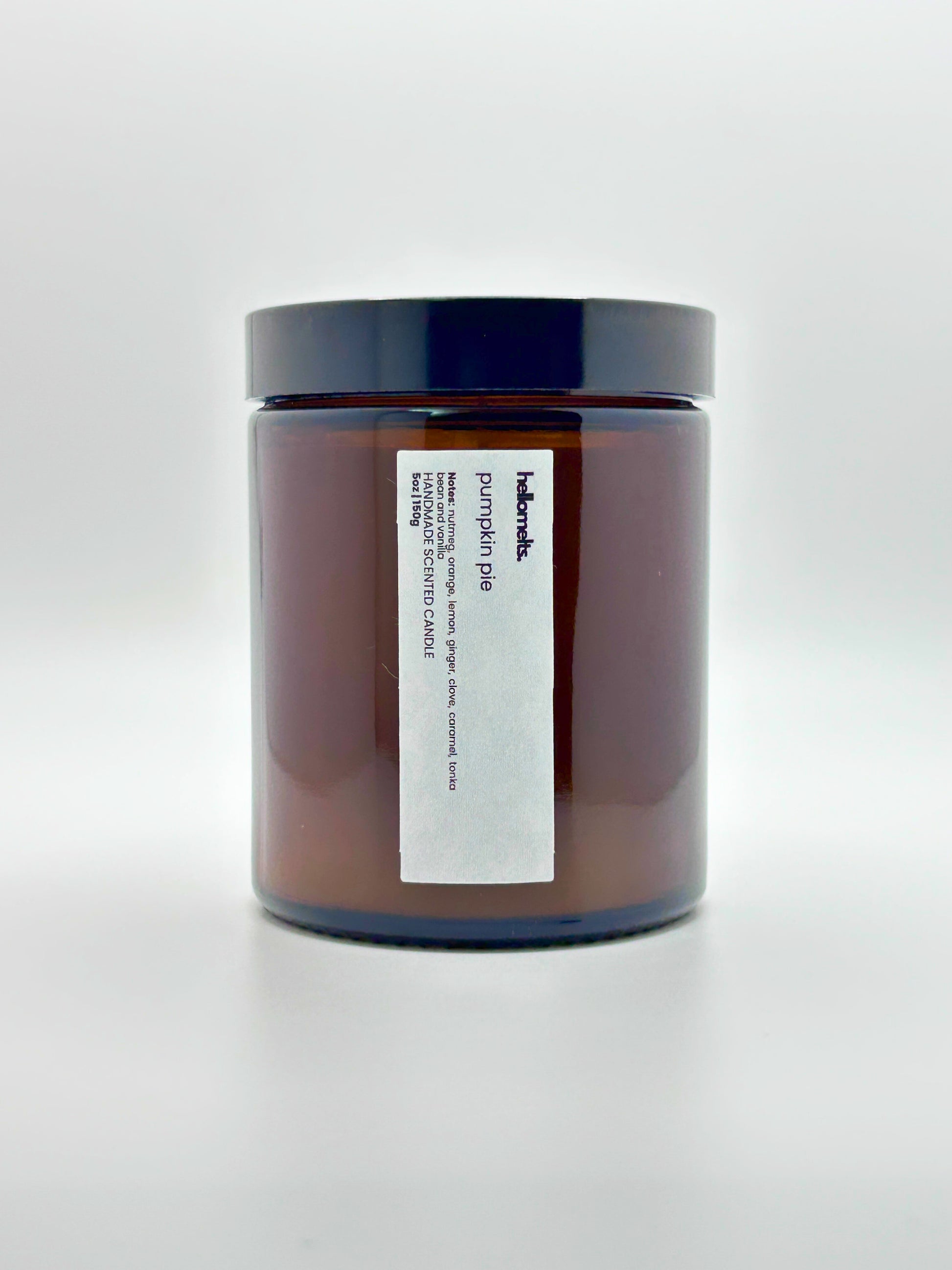 Front view of Pumpkin Pie autumn candle by Hellomelts with the lid on, part of the Autumn Collection