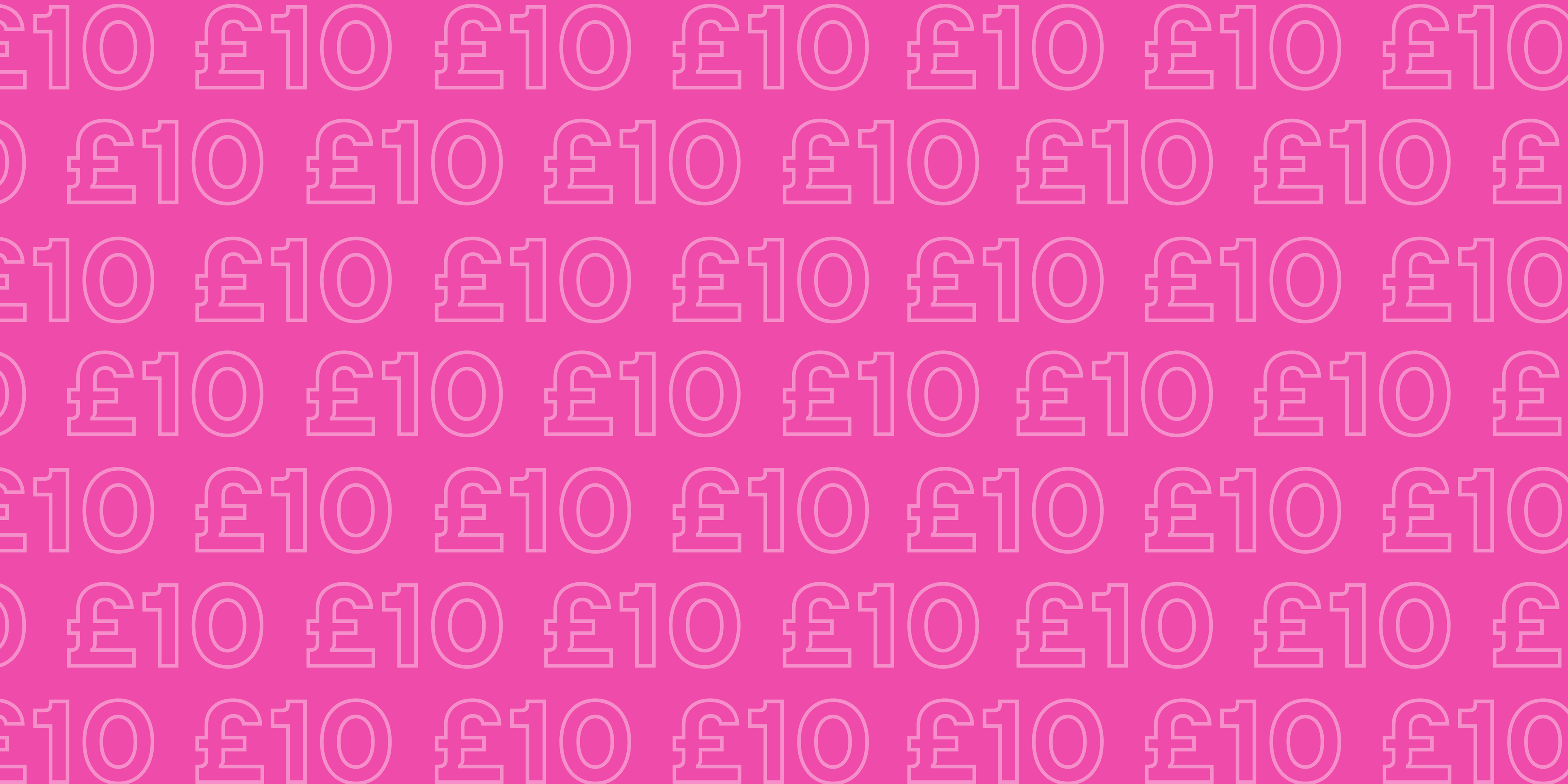 Pink £10 background design for Tenner Tuesday weekly offers banner by Hellomelts
